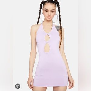 Dolls Kill mini purple cutout halter dress
